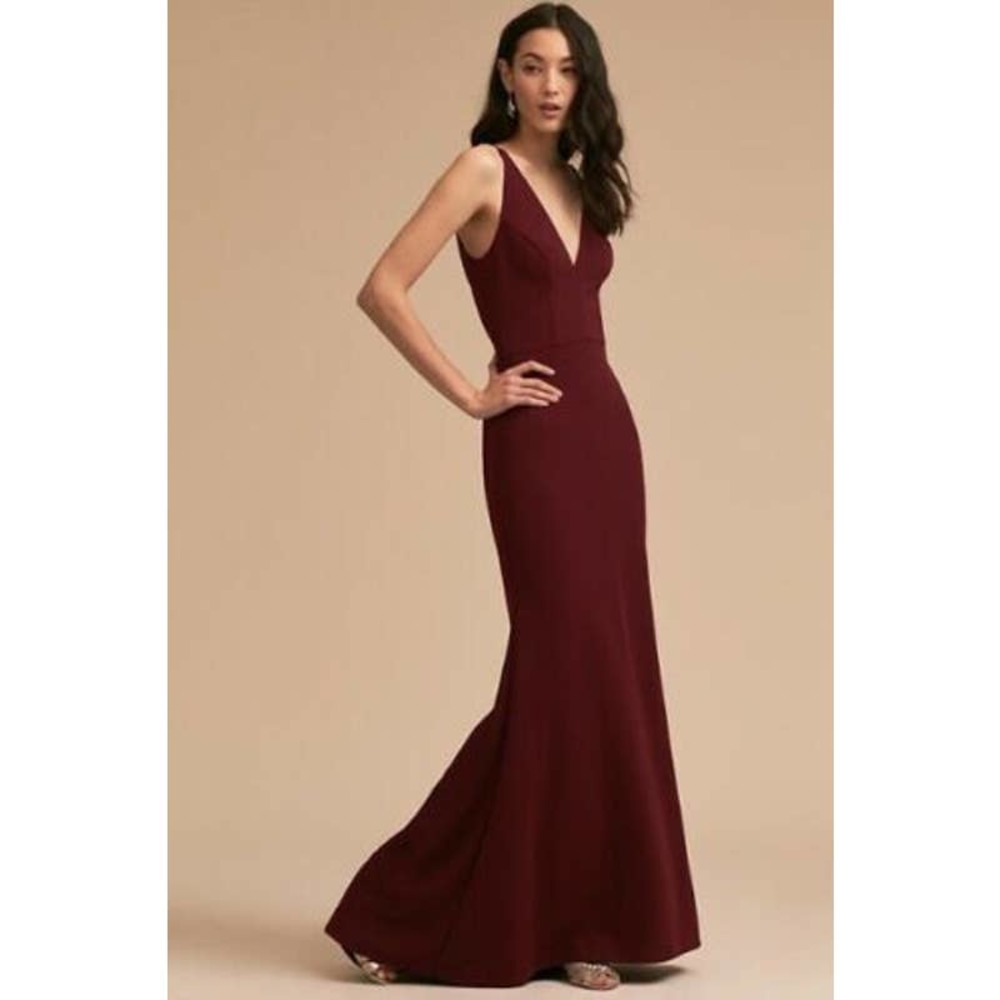 BHLDN Jones V-Neck Formal Crepe Maxi Dress Burgundy